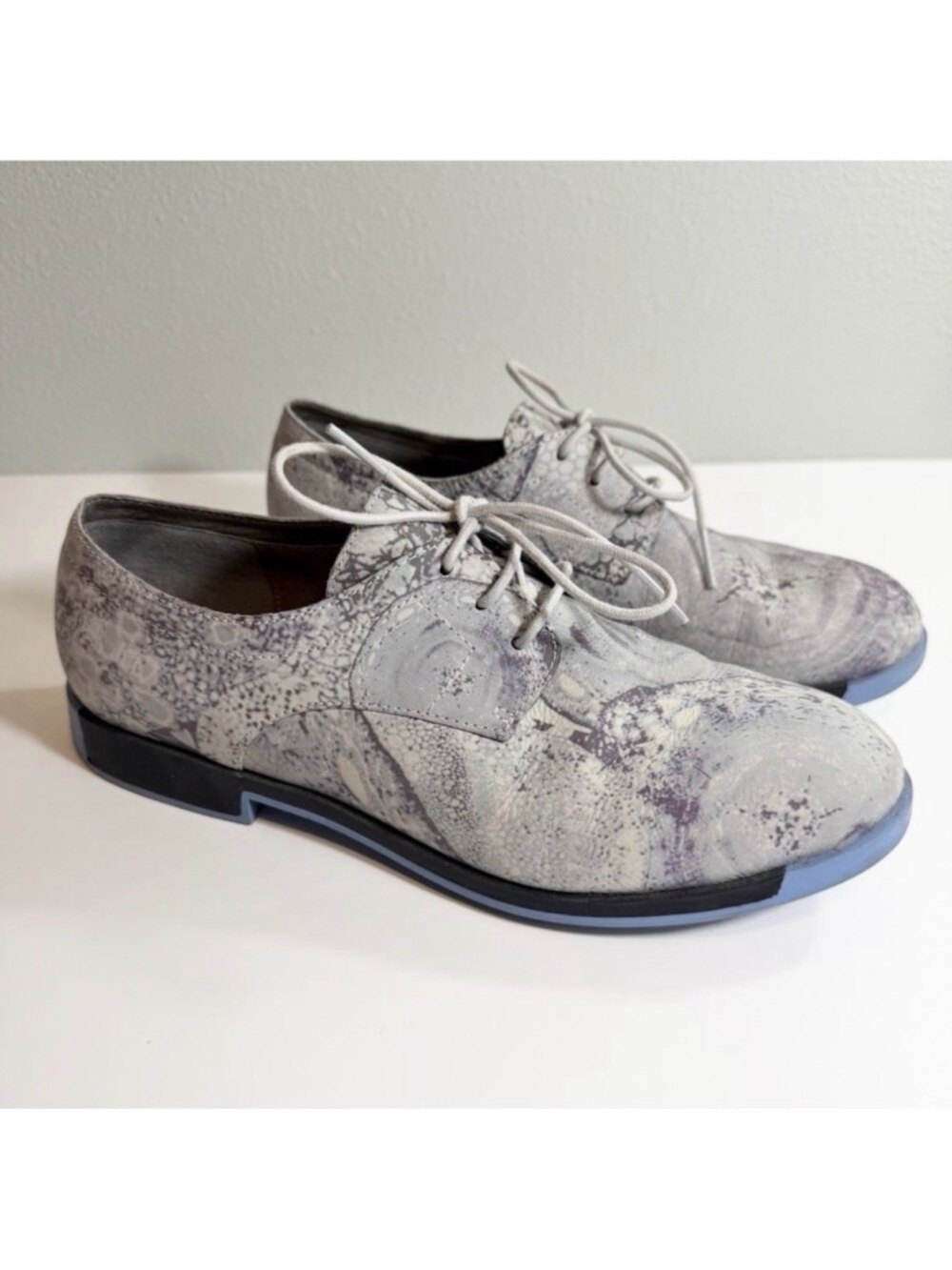 Camper Twins Printed Suede Oxfords EU 39 US 8.5-9 Gray Blue Lace Up